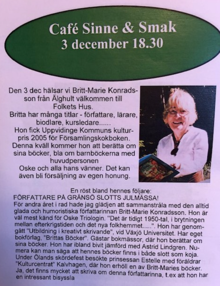 Nästa vecka, v 49, kan ni träffa mig live... tisdagen den 3 dec 2019